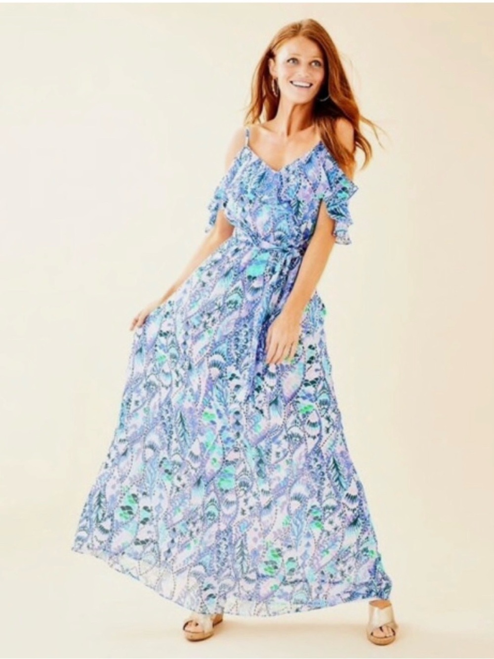 Lilly Pulitzer Zadie Maxi Pastel Blue Lavender Green Paisley Maxi Dress